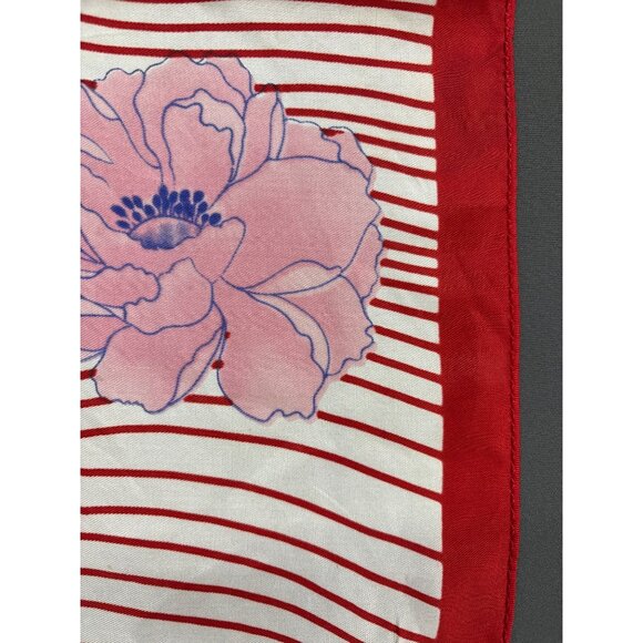 Vintage Hand Printed Japanese Acetate Floral Striped Scarf With Red Border Headw - Picture 5 of 5